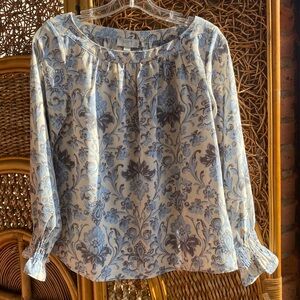 LOFT  Whimsical Vintage Print Blouse Long-sleeve Like New